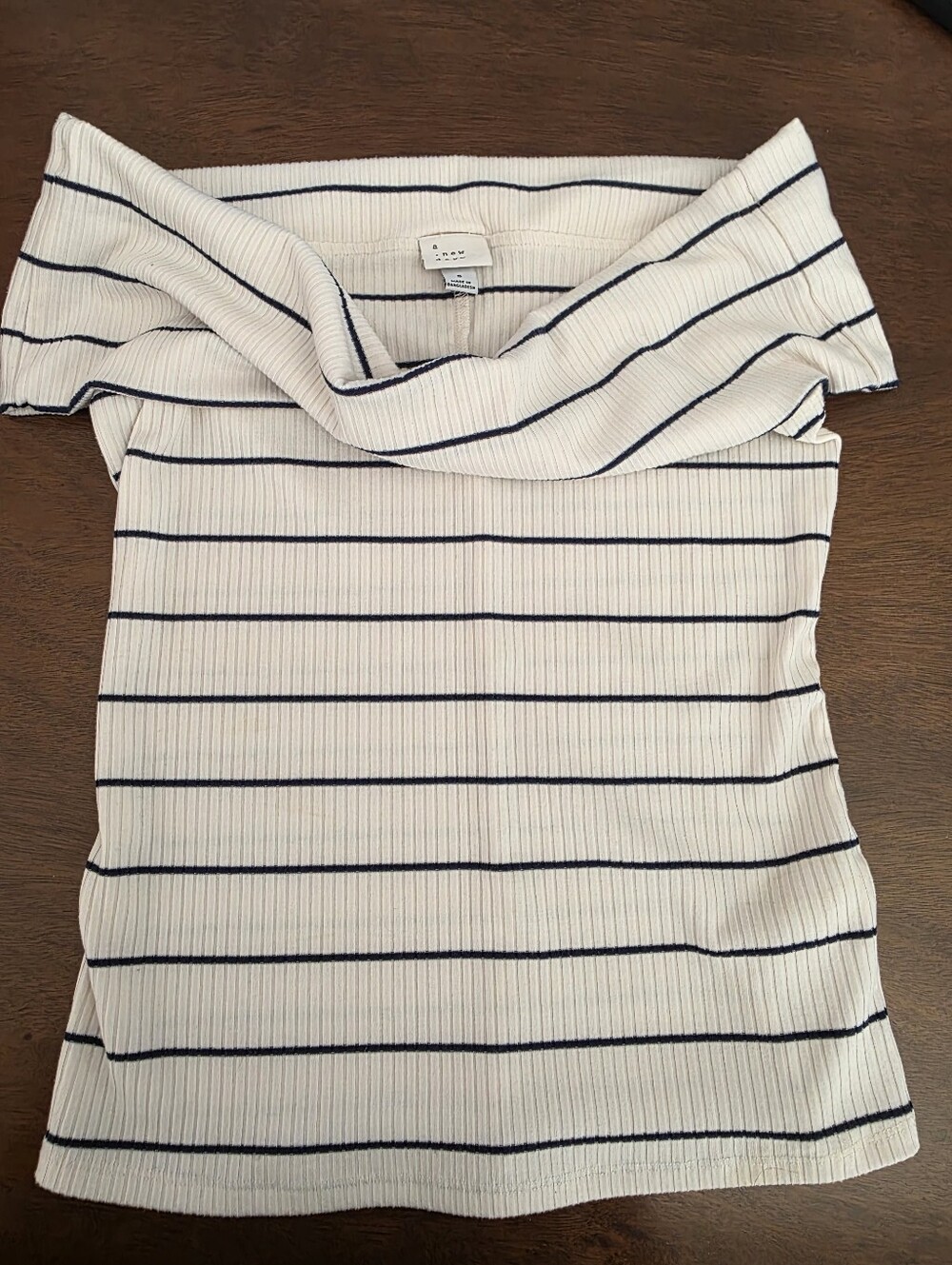 a new day Off-Shoulder Stripe Ribbed Top S